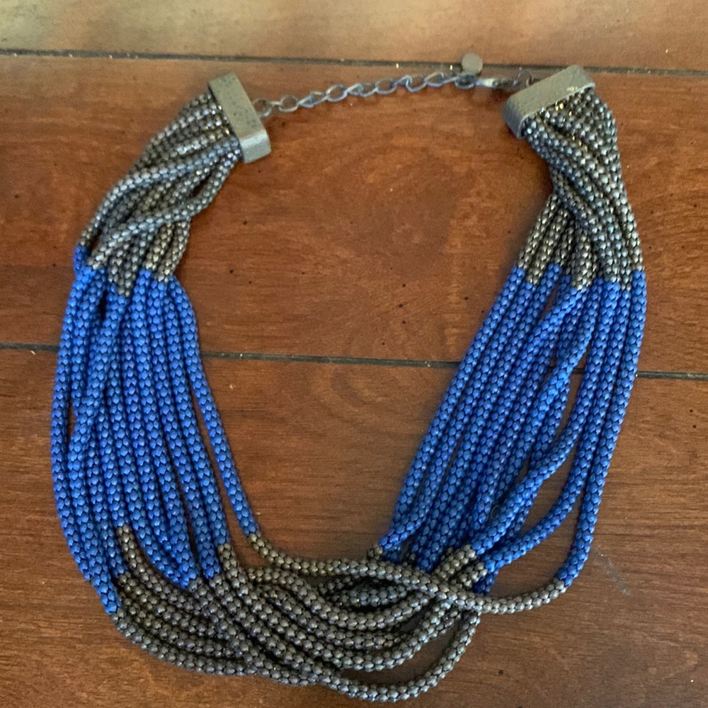 Blue & bronze colored multi strand necklace